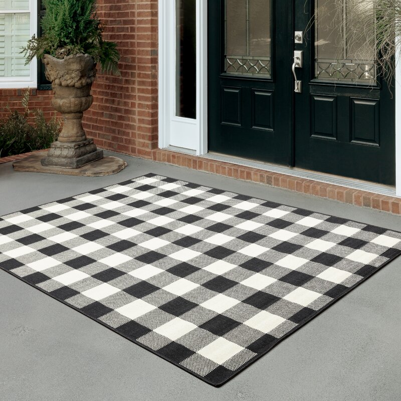 Millwood Pines Wiest Plaid Black/Cream Indoor/Outdoor Area Rug